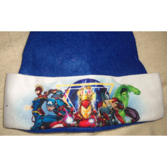 5 Marvel Avengers Heroes on 16" Blue Felt Christmas Santa Hats made by RUZ - Picture 3 of 4